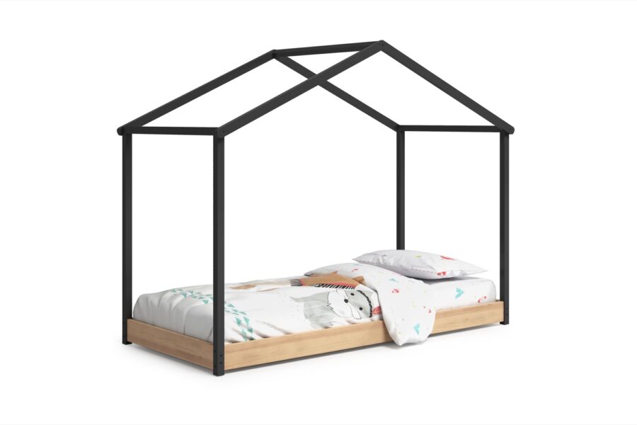 Cama cabaña Montessori Athan gris (antracita/roble) madera - Imagen 5