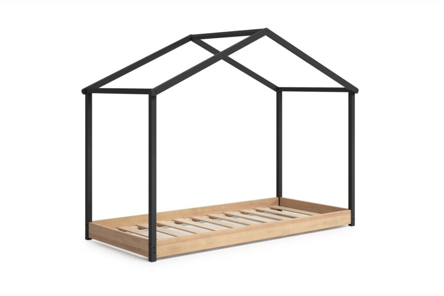 Cama cabaña Montessori Athan gris (antracita/roble) madera