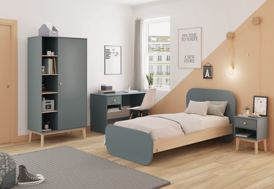 Cama 90 Eben verde comb. madera - Imagen 4